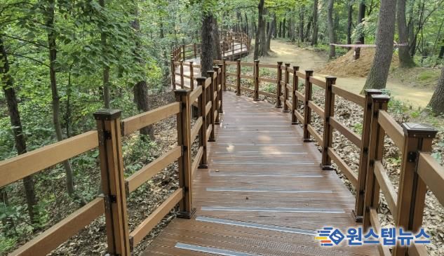 한숲근린공원 숲길에 만들어진 데크길