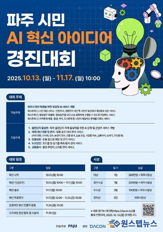 파주시, ‘시민 인공지능(AI) 혁신 아이디어 경진대회’ 개최