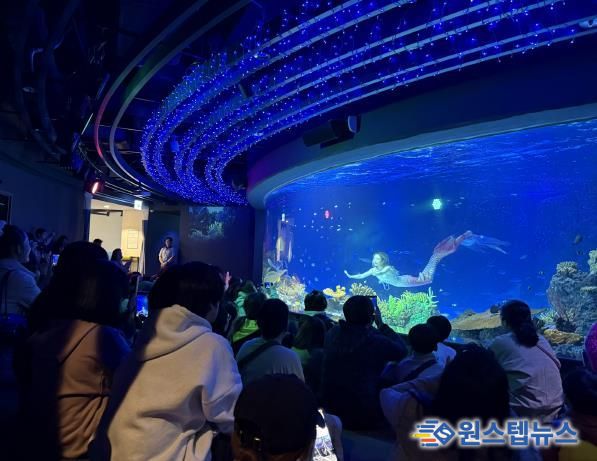 수원특례시 드림스타트 아동·가족이 아쿠아플라넷 관람을 하고 있다.