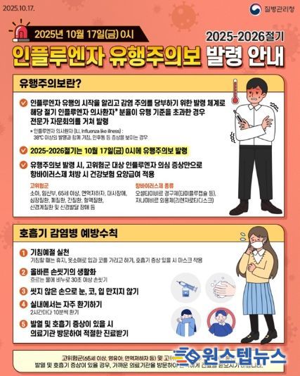 2025-2026절기 인플루엔자 유행주의보 발령 안내문.