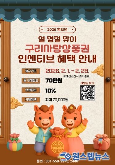 구리시, 설 명절 장바구니 부담 던다… 구리사랑상품권 10% 인센티브 확대 지원