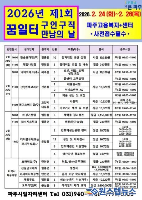 파주시, 2026년 제1회 '구인 구직 만남의 날' 개최