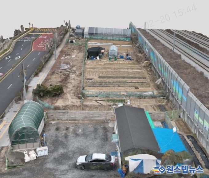드론으로 촬영한 사유지를 3차원 공간정보 형태로 구축한 모습