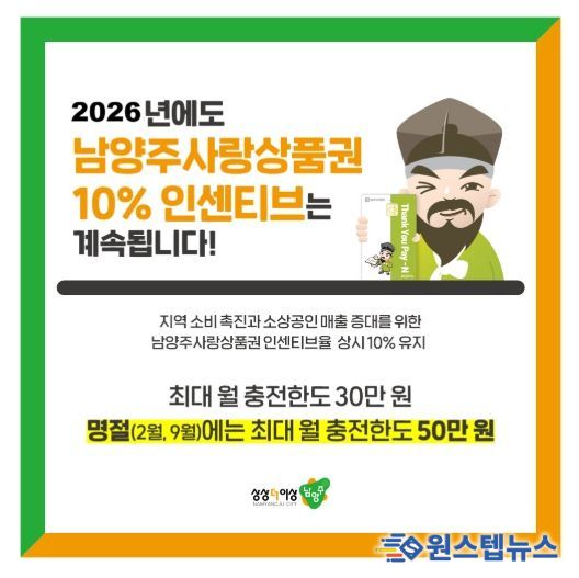 ‘남양주사랑상품권 10% 인센티브는 계속됩니다’ 홍보 이미지