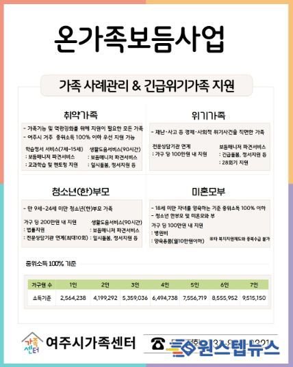 여주시가족센터, 2026년 ‘온가족보듬사업’ 확대 운영
