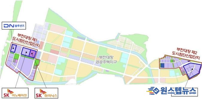부천대장 도시첨단산업단지 입주하는 업체 위치가 표기된 평면도