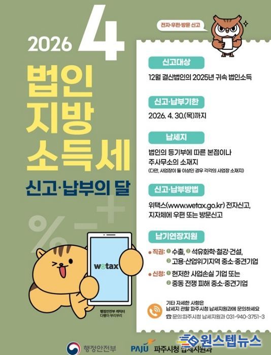 파주시, 4월 법인지방소득세 집중 신고기간 운영